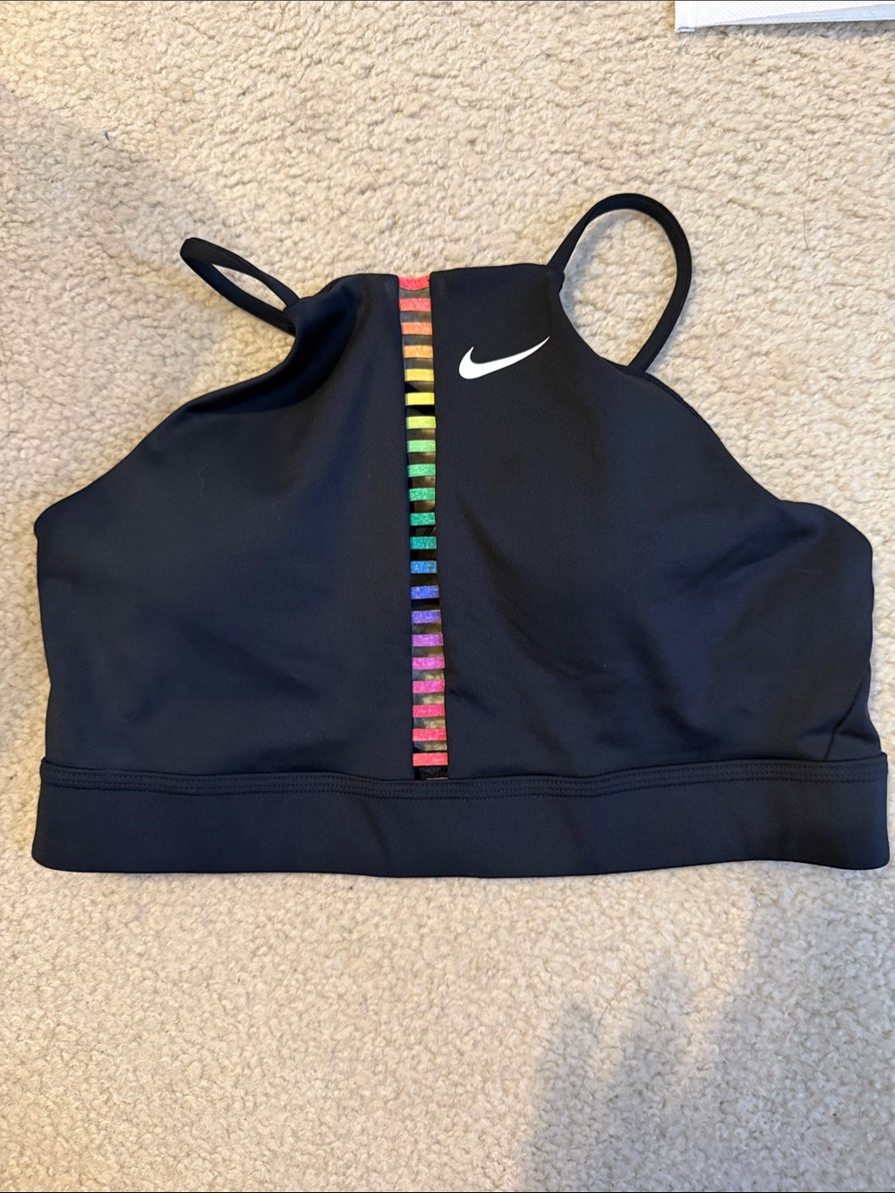 Nike Black Sports Bra with Rainbow Stripe Detail